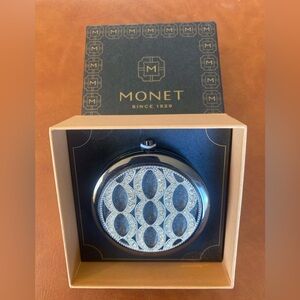 Round Compact Mirror Swarovski Crystals Gunmetal Grey Monet New In Box